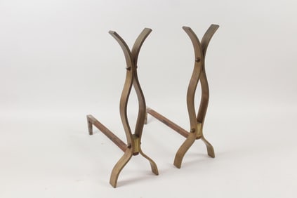 Pair of Mid-Century Modern Sculptural Brass Andirons, Modernist