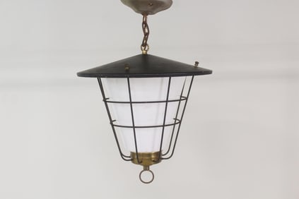Black Metal & Milk Glass Hanging Lantern