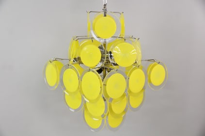Yellow Murano Glass Disc Chandelier, Vistosi