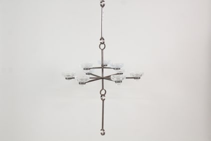 Erik Hoglund 9 Arm Iron & Glass Candelabra Chandelier