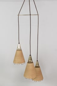 Moe Light Cord & Brass 3 Shade Hanging Light Fixture