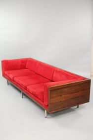 Rosewood Case Sofa with Red Upholstery, Milo Baughman