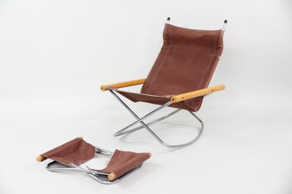 Canvas & Wood Folding Rocking Chair & Ottoman, Nychair by Takeshi Nii