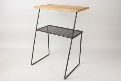 Mid-Century Modern Iron & Wood 2 Tier Stand
