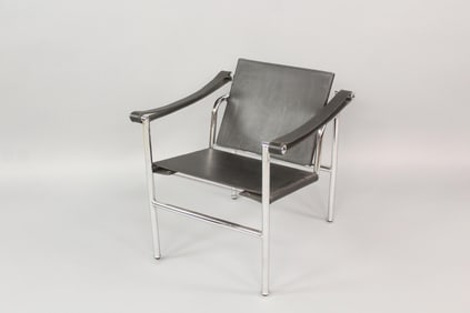 LC1 Black Leather & Chrome Sling Lounge Chair, Le Corbusier