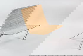 Fritz Hansen for Knoll Studio PK22 Lounge Chair, 2002: Fritz Hansen for Knoll Studio PK22 Lounge Chair, 2002. Stainless steel frame with woven wicker. Labeled Fritz Hansen Made in Denmark, 2002, Knoll Studio. Dimensions are 28 in h x 25 in w x 25 in d. Co