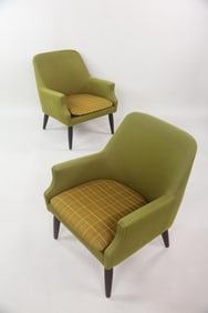 Pair of Danish Modern Green & Plaid Lounge Chairs