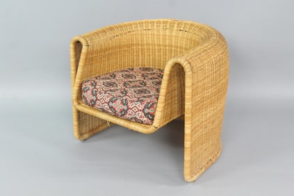 Sculptural Wicker & Metal Lounge Chair, Manner of Eero Aarnio