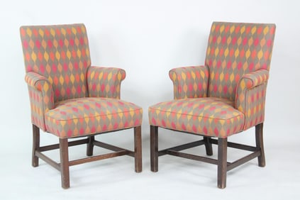 Pair of Georgian Style Chairs in Mid-Century Modern Upholstery