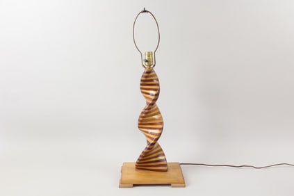 Sculptural Wooden Spinner Table Lamp, Folk Art