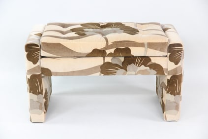 Postmodern Velvet Upholstered Bench, Manner of Milo Baughman