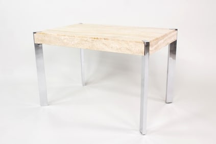 Italian Travertine & Chrome Coffee or Side Table