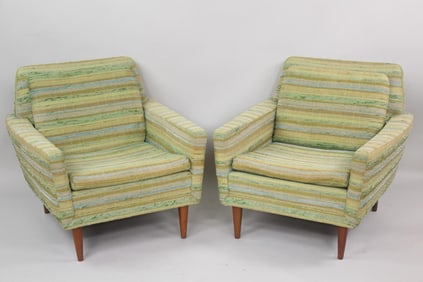 Pair of Scandinavian Modern Upholstered Striped Chairs, Dux