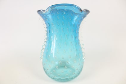 Gold Flake Blue Murano Vase, Manner of Dino Martens