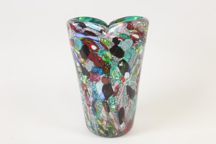 AVeM Murano Green Tutti Frutti Art Glass Vase