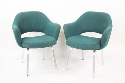 Pair of Green Executive Chairs with Brushed Metal Bases