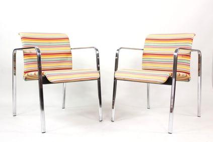Pair of Peter Protzman for Herman Miller Chairs, Alexander Girard Rainbow Fabric