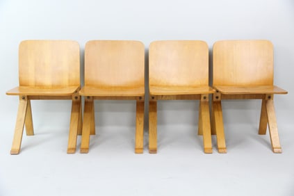 Set of 4 Prouve Style Bentwood Cantilever Chairs