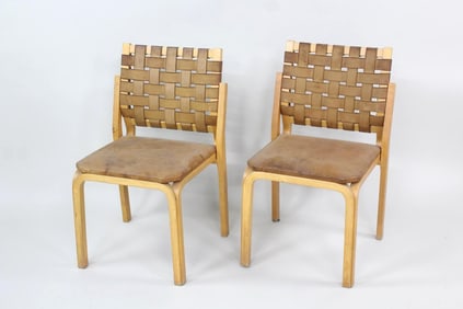 Pair of Bentwood & Woven Leather Chairs