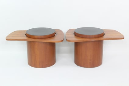 Pair of Teak 'Martini' Pedestal Side Tables, RS Associates