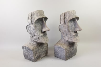 Pair of Fiberglass Easter Island Head Sculptures