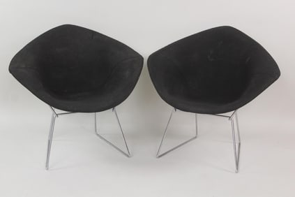 Pair of Harry Bertoia for Knoll Diamond Chairs, Black Upholstery