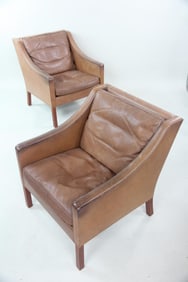 Pair of Danish Modern Leather Club Chairs, Borge Mogensen