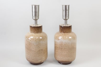 Pair of Ceramic Lamps with Speckled Brown Glaze