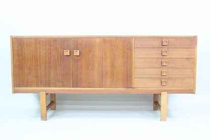 Scandinavian Modern Teak Credenza Sideboard, Cubist Pulls