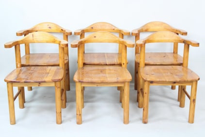 Set of 6 Pine Arm Chairs, Style of Rainer Daumiller