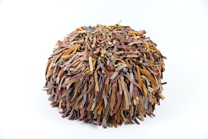 Funky Leather Shag Pouf Ottoman