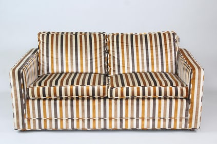 Mid-Century Modern Striped Velvet Loveseat Sofa