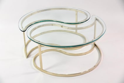 Metal & Glass Yin Yang Side Tables, Style of Milo Baughman
