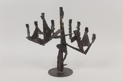 Brutalist Textured Wrought Iron Menorah