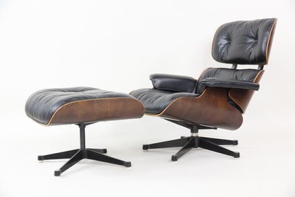 Black Leather Eames Lounge Chair & Ottoman