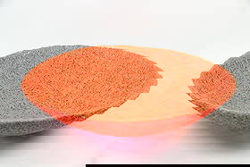 Oversized Mid-Century Modern Orange Spun Plastic Spaghetti Bowl: Mid-Century Modern Orange Spun Plastic Spaghetti Bowl. Unusual bowl or decorative object made of spun plastic "spaghetti" in a vibrant tangerine color. Dimensions are 6 in h x 23.5 in w x 23.5 in d. C