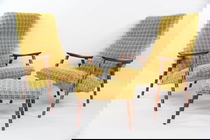 Pair of Danish Modern Lounge Chairs & Ottoman