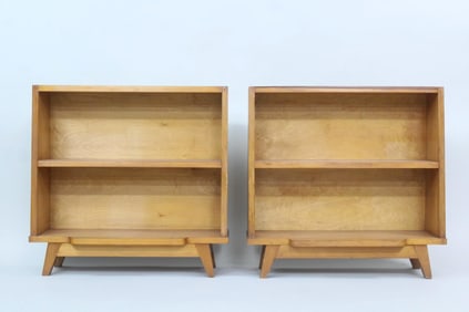 Pair of 2-Tiered Mid-Century Modern Wooden Bookshelves