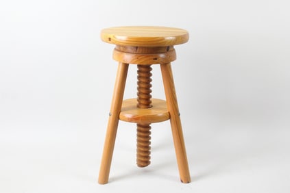 Scandinavian Modern Adjustable Screw Craftsman Pine Stool