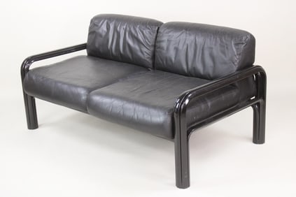 Postmodern Gae Aulenti Black Leather 2-Seater Sofa for Knoll