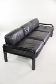 Postmodern Gae Aulenti Black Leather 3-Seater Sofa for Knoll