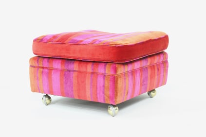 Lenor Larsen Striped Pink Velvet Upholstered Ottoman, 2 foot