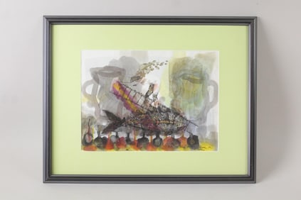 Zaida del Rio Surreal Watercolor "Entre dos Jarras de Agua"