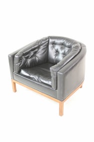 Mid-Century Modern Black Vinyl Tufted Club Chair