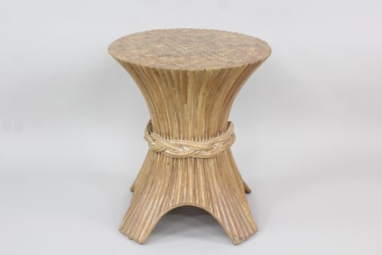 Rattan End Table Pedestal, Sheaf of Wheat, McGuire
