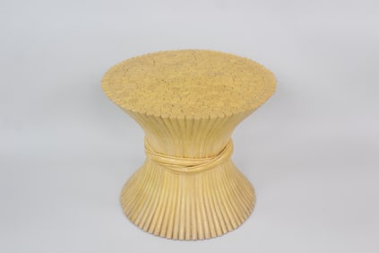 Coastal Mid-Century Rattan Side Table Pedestal, McGuire