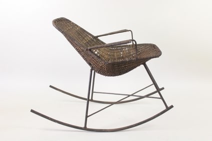 Rattan & Iron Child's Rocking Chair, John Risley Style
