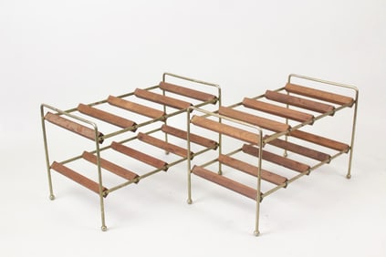 Pair of Mid-Century Modern Wood & Metal Wine Racks