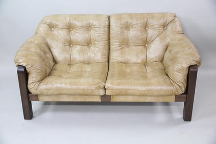 Tufted Vinyl Loveseat Sofa, Manner of Percival Lafer