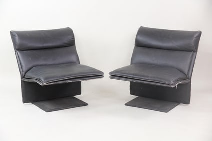Pair of Leather & Steel Lounge Chairs, Giovanni Offredi for Saporiti Italia